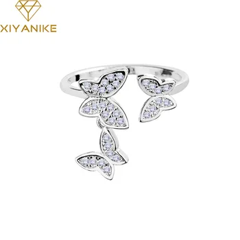 

XIYANIKE 925 Sterling Silver New Fashion Crystal Butterfly Rings Adjustable for Women Personality Jewelry Prevent Allergy