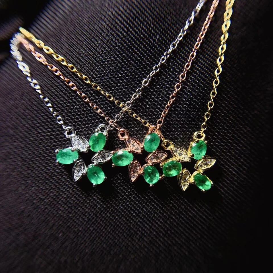 Изысканное женское ожерелье, натуральный изумруд, подвеска из серебра 925 пробы, 3x4 мм, зеленый натуральный драгоценный камень, рождественский подарок