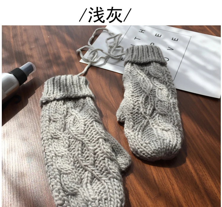 Женские зимние вязаные однотонные Kawaii Милые простые студенческие корейские стильные плотные теплые женские перчатки Модные шикарные женские перчатки