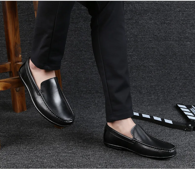 

Leisure Casual Leather Loafers Shoes for Men Genuine Leather Flat Slip on Shoes Autumm Solid Driving Shoes