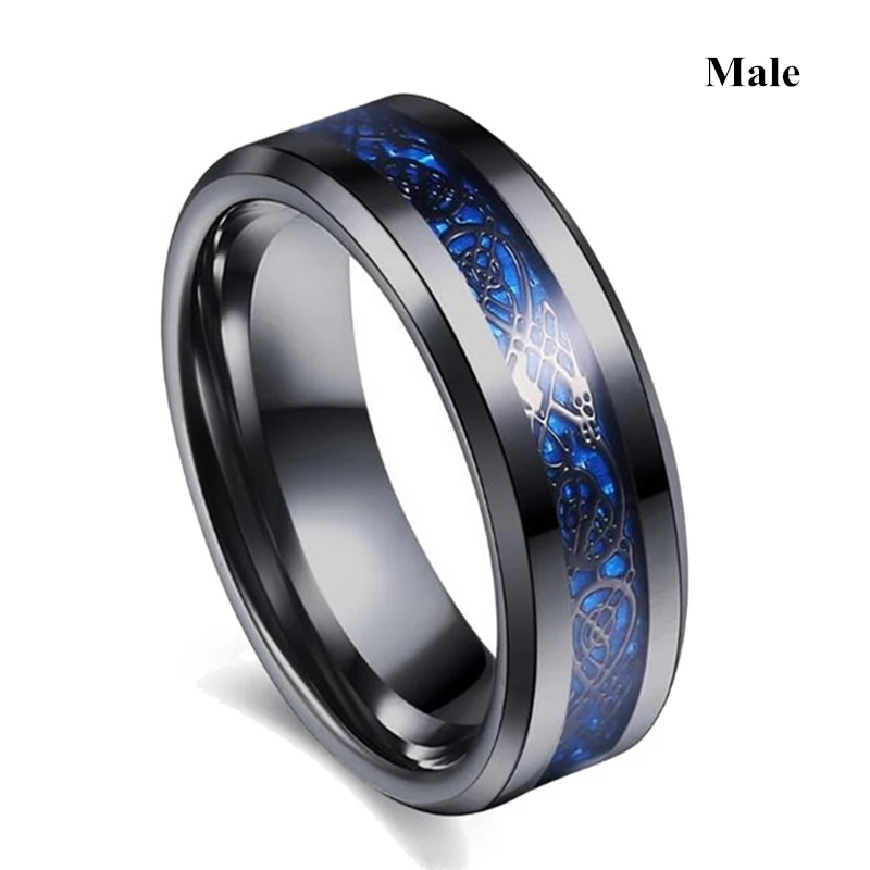 Carofeez Charm Couple Ring Stainless Steel Black Men's Ring Blue