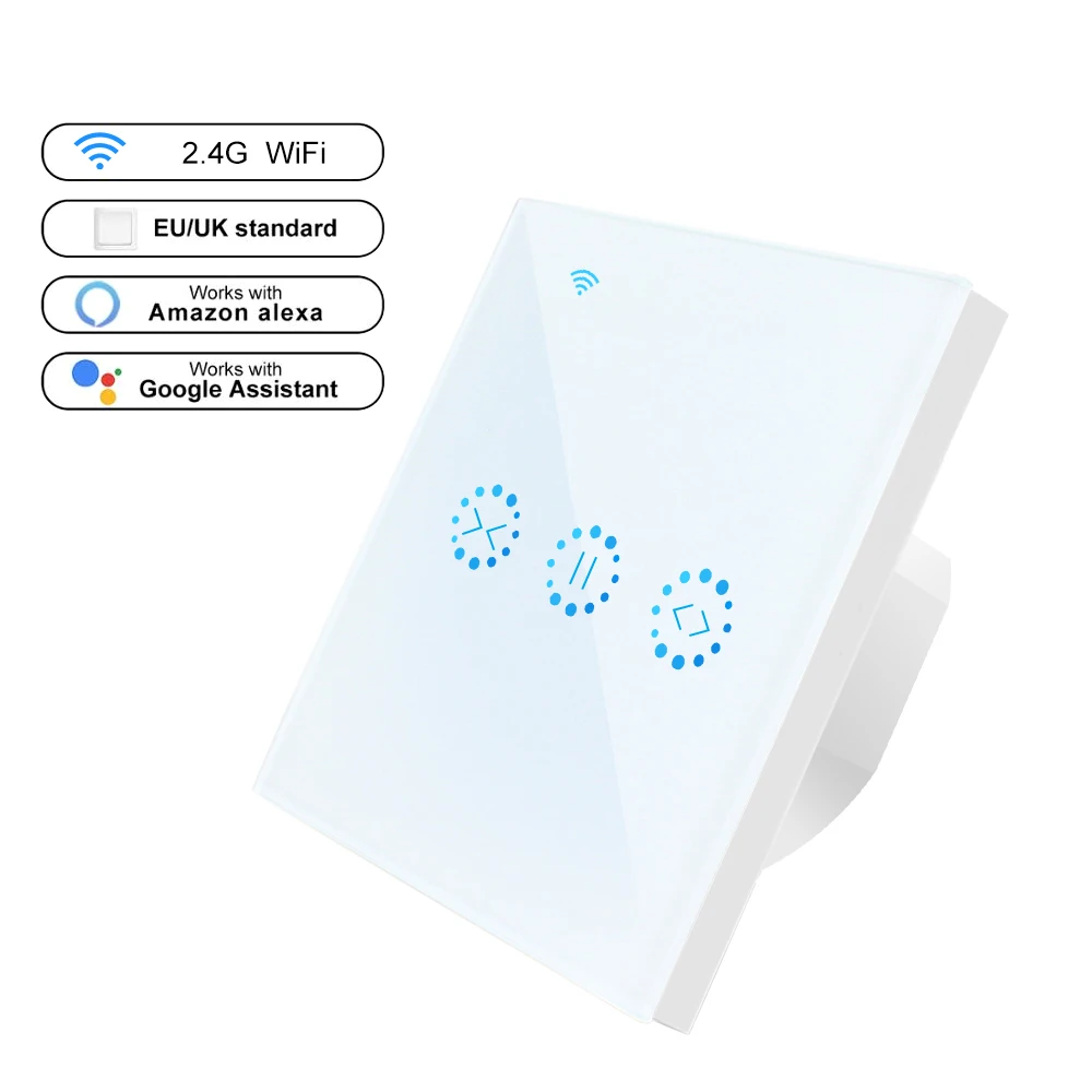 White EU Standard WiFi переключатель роликовой шторки WiFi шторки сенсорный переключатель управления гаражной дверью Alexa Google Home таймер нейтральный провод необходим - Цвет: White EU Standard