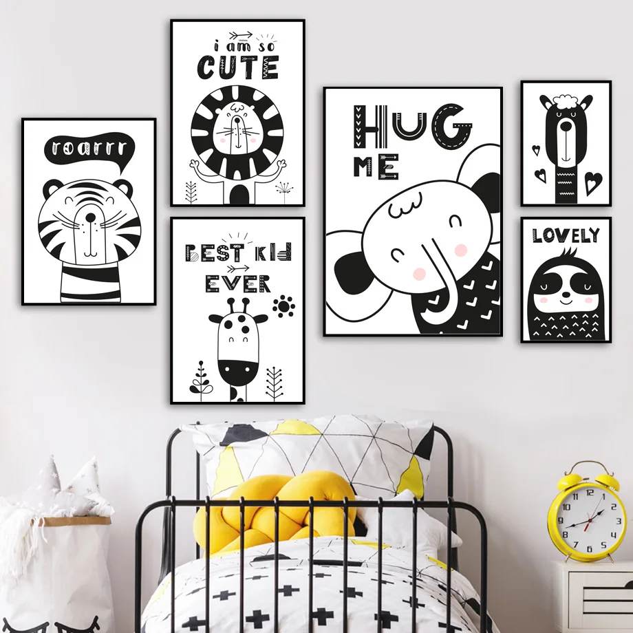 Black-White-Elephant-Giraffe-Lion-Tiger-Sloth-Nordic-Posters-And-Prints-Wall-Art-Canvas-Painting-Wall (2)