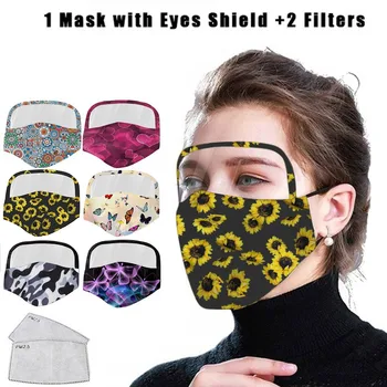 

1PC Mask + 2 Filters Polyester No-disposable FaceMask Fashion Print Colored Adult with Eyes Shield Design Mask Masque Soin Du