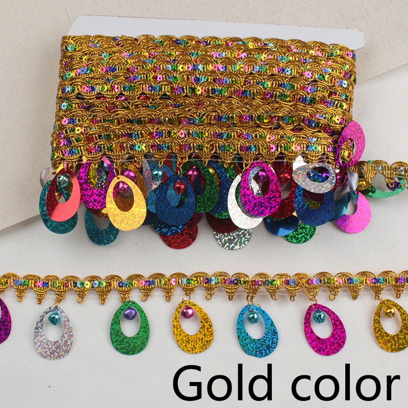 Gold color Meetee, 4 метра, 6 см, кисточка, подвеска, кружево, пайетки, бахрома, отделка, лента, сделай сам, сценическая одежда, аксессуары, ручной швейный Декор RC010 - Цвет: Gold color