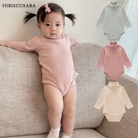 Baby Ribbed High Neck Romper Full Sleeve Autumn Winter Jumpsuit Jumpsuit Elastic Rib Knitted Rompers Infant Clothing Outfits 1