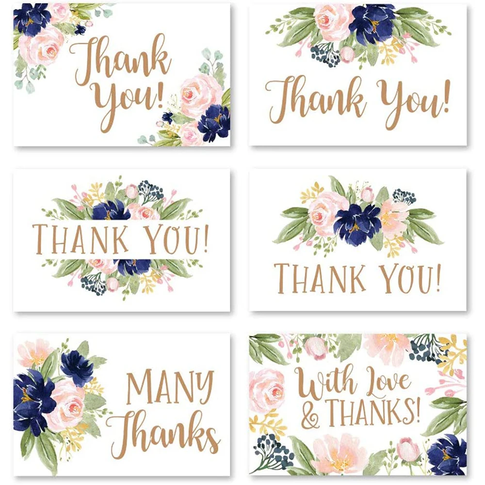 Rectangle flower card "Thank You" small gift message card writable 5.4x9cm decoration 10-30pcs message cards
