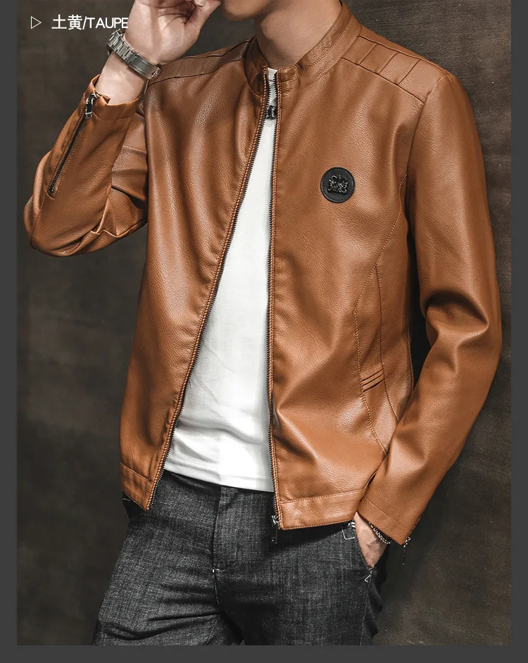 AliExpress Men's plus Velvet Leather Jacket Autumn And Winter New Products Stand Collar Windproof Jackets Short Slim Fit PU Leat
