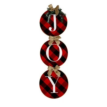 

Christmas Ornaments Joy Sign Buffalo Check Plaid Wreath for Front Door Rustic Burlap Festival Decor for Window Wall
