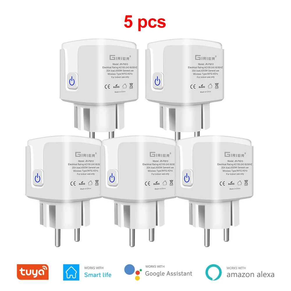 GIRIER Tuya Wifi Smart Plug 20A EU Smart Socket Outlet with Power Monitor Timer Function 4200W Compatible with Alexa Google Home 