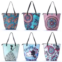 Винтажная Женская Мандала Сумка для покупок c цветком Большая вместительная сумка с ручкой