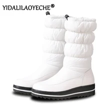 Большие размеры 35-44, зимние женские ботинки теплые ботинки на толстой платформе женские водонепроницаемые Нескользящие женские ботинки до середины икры
