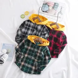 Модная клетчатая рубашка для мальчиков, детская одежда 2019 г., новые осенние толстовки с капюшоном для маленьких мальчиков футболка с