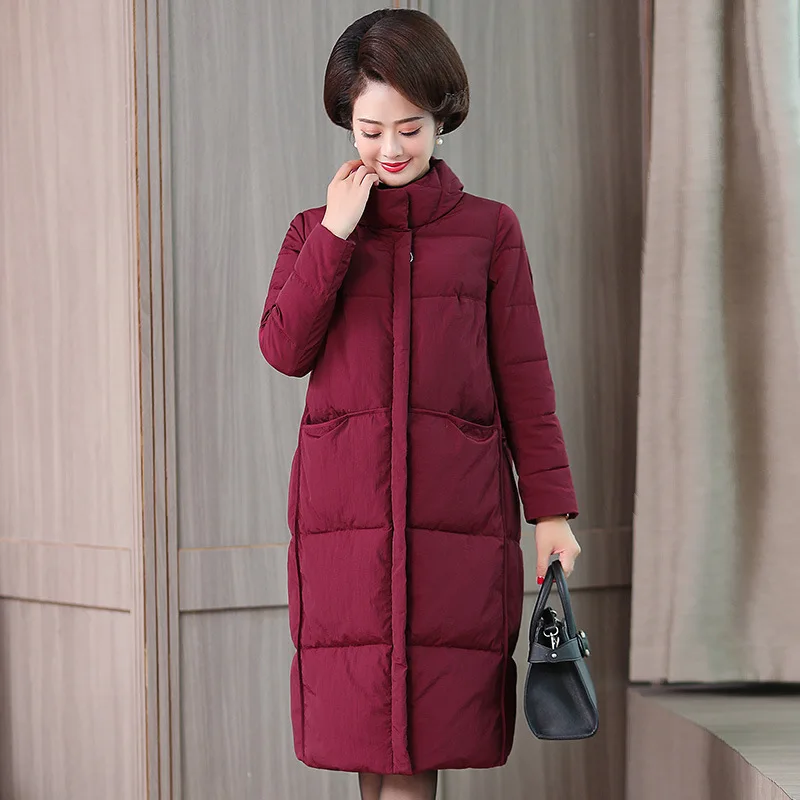 

Large Size Middle-aged Cotton Coat Women's Mid-length Stand Collar 2018 Autumn And Winter Women's Casual New Style Solid Color C