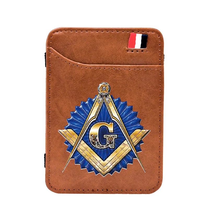 

Classic Free and Accepted Masons Logo Leather Printing Magic Card Holder Men Wallet Women Thin Purse