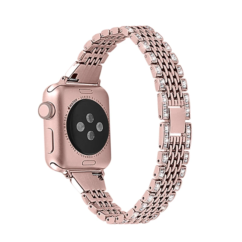 Женский бриллиантовый ремешок для Apple Watch 42 мм 38 мм браслет из нержавеющей стали ремешок для Apple Watch 4 40 мм 44 мм серия 5 3 2 1 - Цвет ремешка: rose-pink