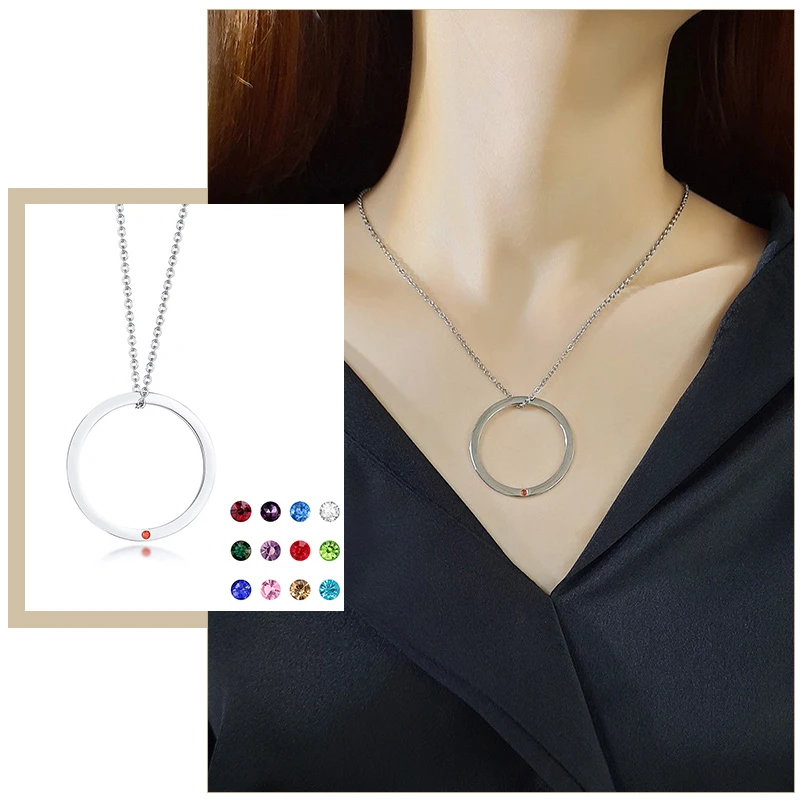 

Customized Birthstone Necklaces for Women Never Fade Silver Color Stainless Steel Pendant Birthday Gifts for Her Jewelry
