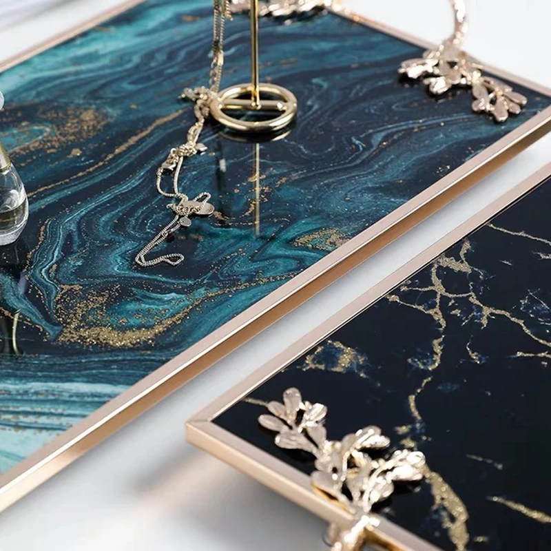  Luxury Home Decoration Marble with Gold Inlay Serving Tray Rectanguler Kitchen Storage Plate Drinkw - 4000172736739
