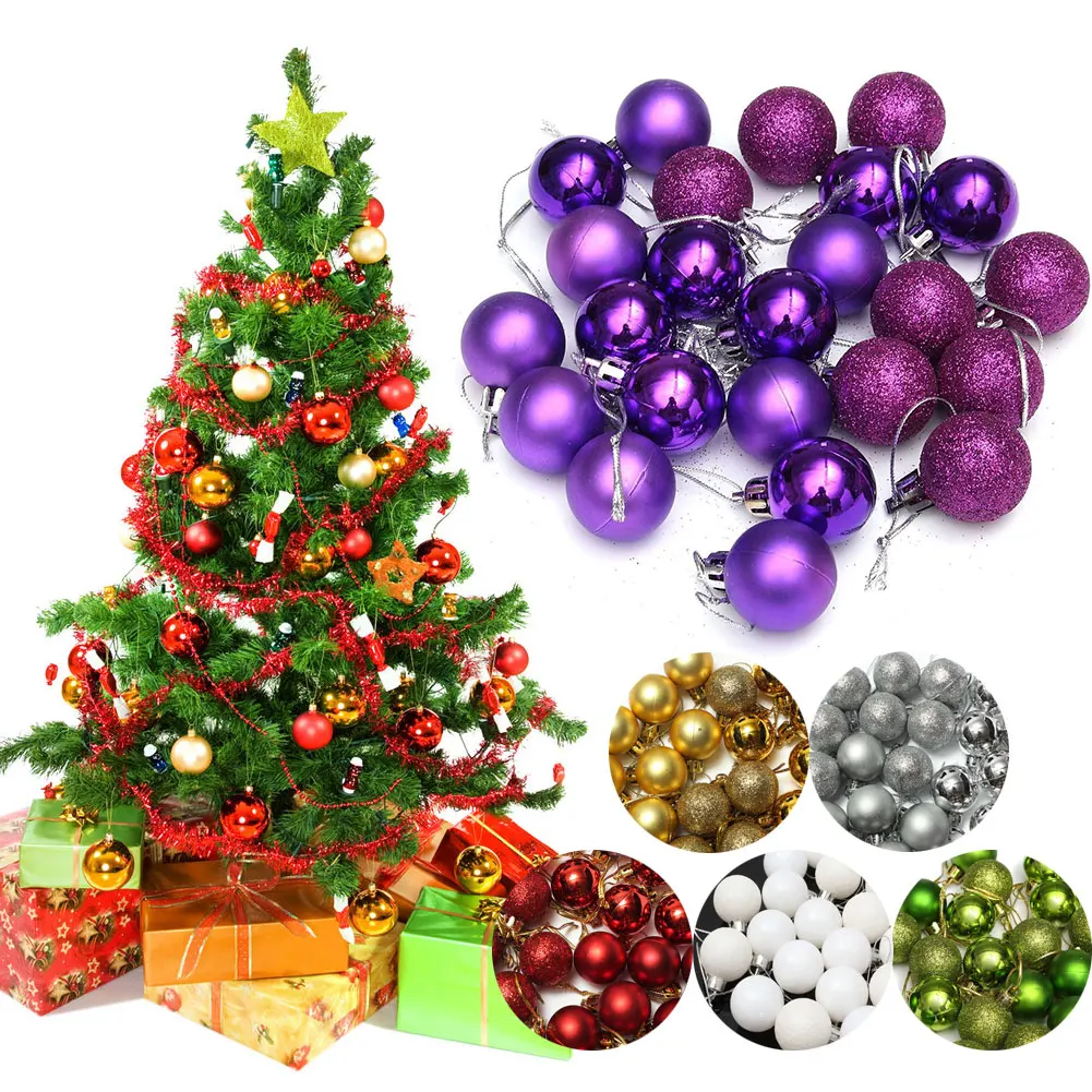 24Pcs Glitter Christmas Balls Party Xmas Tree Hanging Ornament Decoration