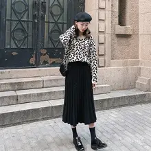 Зимние теплые длинные трикотажные юбки для женщин с завышенной талией, эластичные повседневные плиссированные юбки, модные женские одноцветные миди юбки