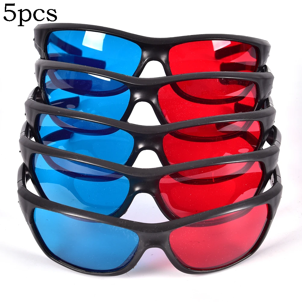 5pcs Universal Black Frame Red Blue Cyan Anaglyph 3D Glasses 0.2mm For Movie Game DVD