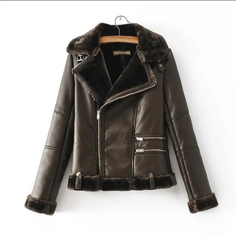 Women Fur Coat Winter Leather Jacket Women Lamb Fur Short Motorcycle Faux Sheepskin Shearling Streetwear Biker Motorcycle Coats