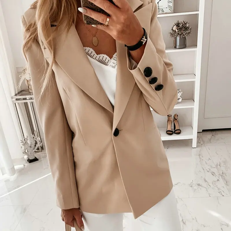 

Office Ladies Elegant Blazer Women Casual Single Button Blazer Long Sleeve 2020 Slim Jacket Coat Notched Collar Work Suit Women