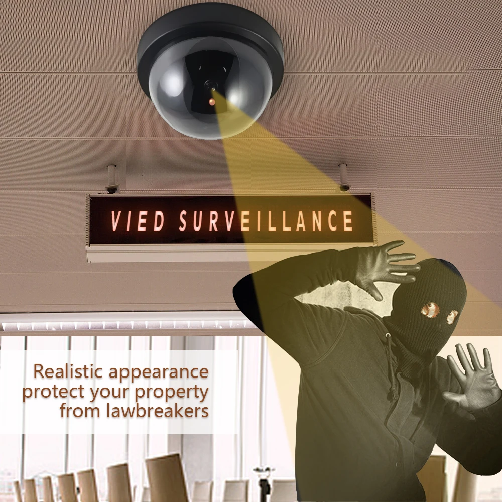 Dome Simulation Burglar Alarm Camera Indoor Outdoor Surveillance Fake CCTV Home Camera LED Light Emulate  Webcam for Warning-4
