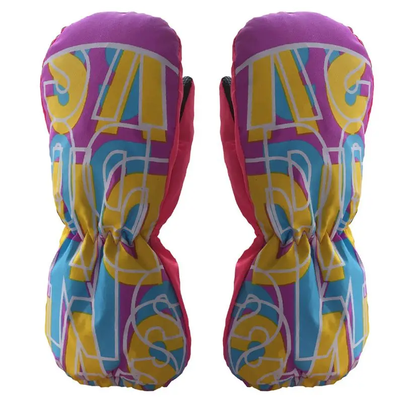 Новые детские лыжные перчатки с буквенным принтом Длинные холодные водонепроницаемые ветрозащитные перчатки - Color: Purple