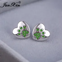 Bonito oso animal huella de perro gato pendientes de perno para Mujeres Hombres 925 Color plata verde rosa púrpura Zircon corazón joyería pendiente boda(China)