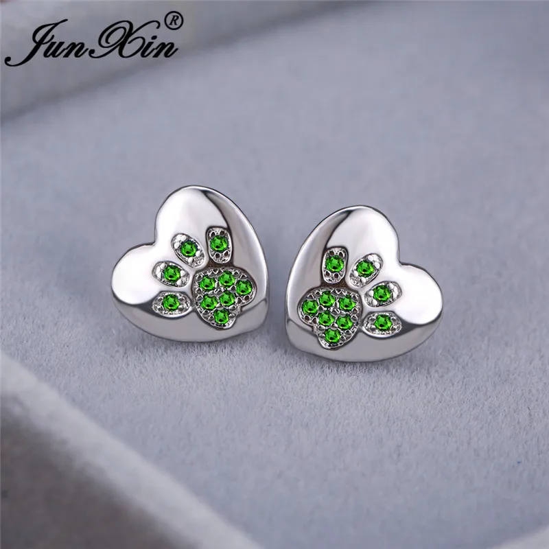 Lilac Sterling Silver 925 Dog Cat Paw Crystal Stud Earrings 