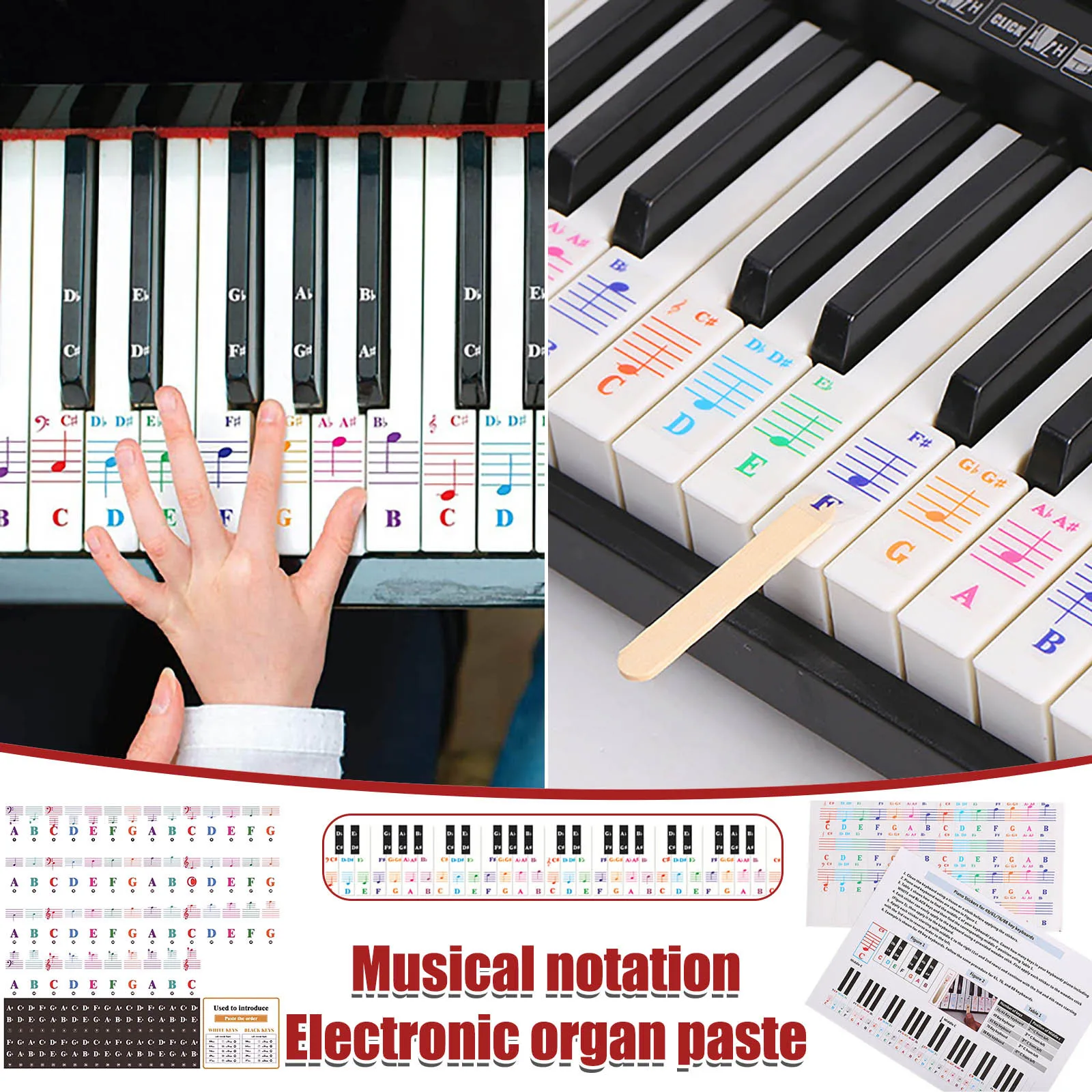 61 teclas de piano teclado adesivos grand/vertical/elétrica piano stave  anotação nota tira etiqueta símbolo para iniciantes estudantes - AliExpress