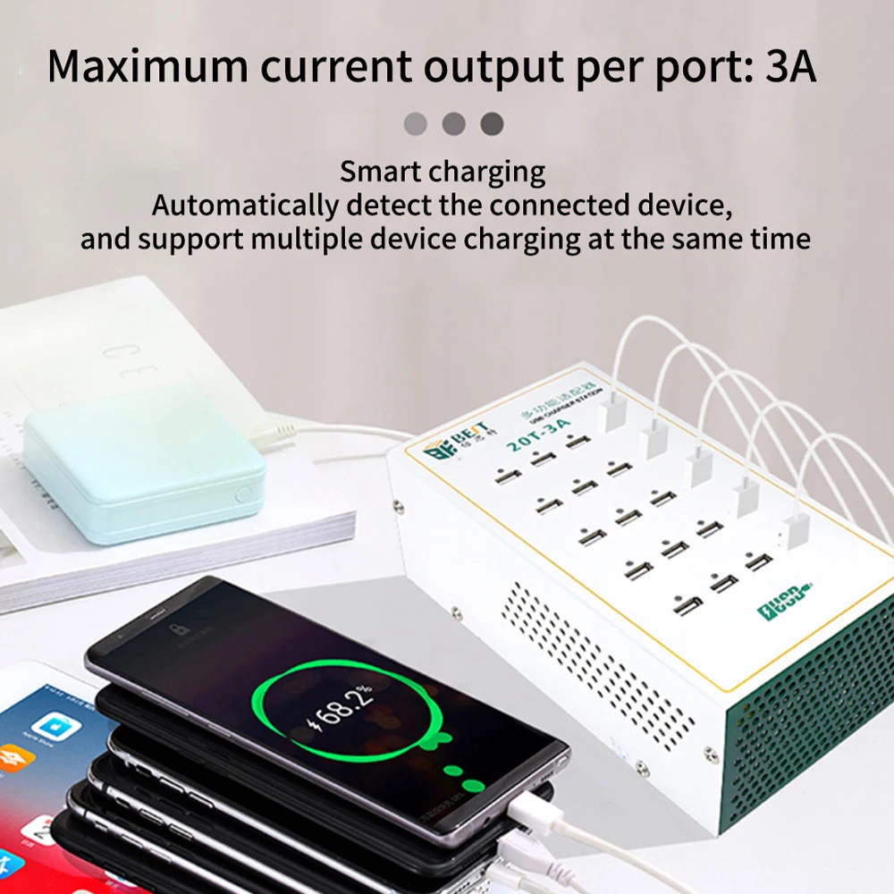 

20 Hole USB Interface Power Supply 20t-3a Multifunctional Adapter Built In Cooling Fan 3A Charger 20-port Parallel Connection