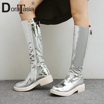 

DORATASIA New Arrival Ladies Party Dress Brand Metallic Boots 2020 Low Heel Boots Women Concise mid-calf Platform Shoes Woman