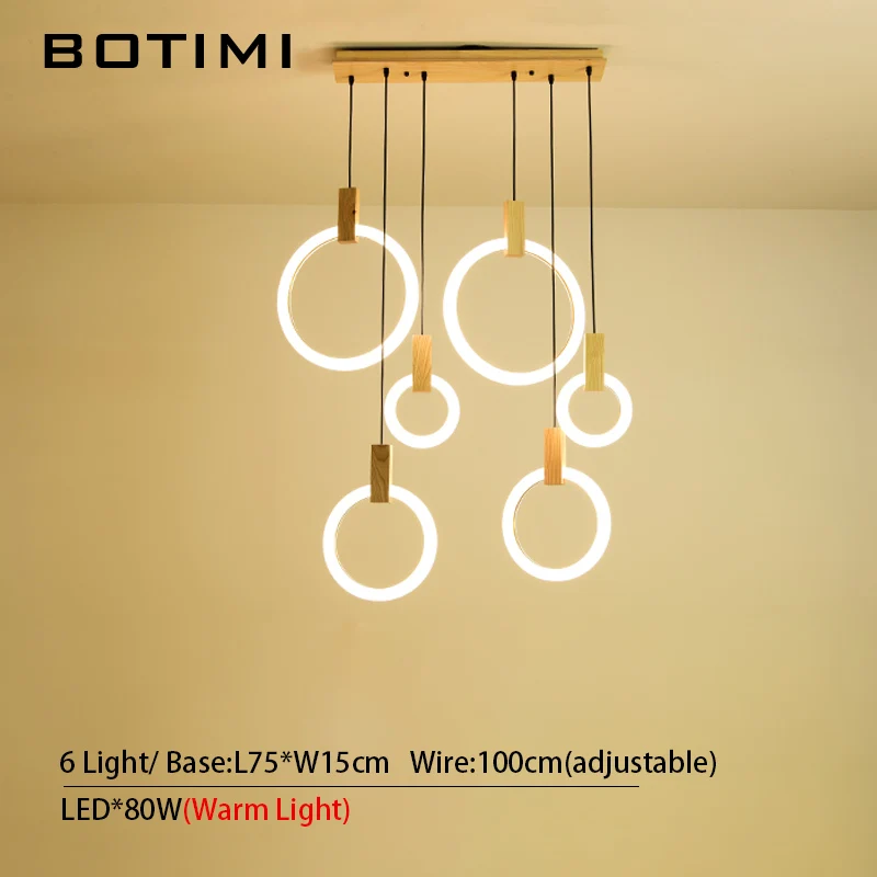 BOTIMI Rings 220V подвесной светильник s для столовой арт деко деревянный светодиодный подвесной светильник для лестницы Светильник для ресторана отеля - Цвет корпуса: 6 Light