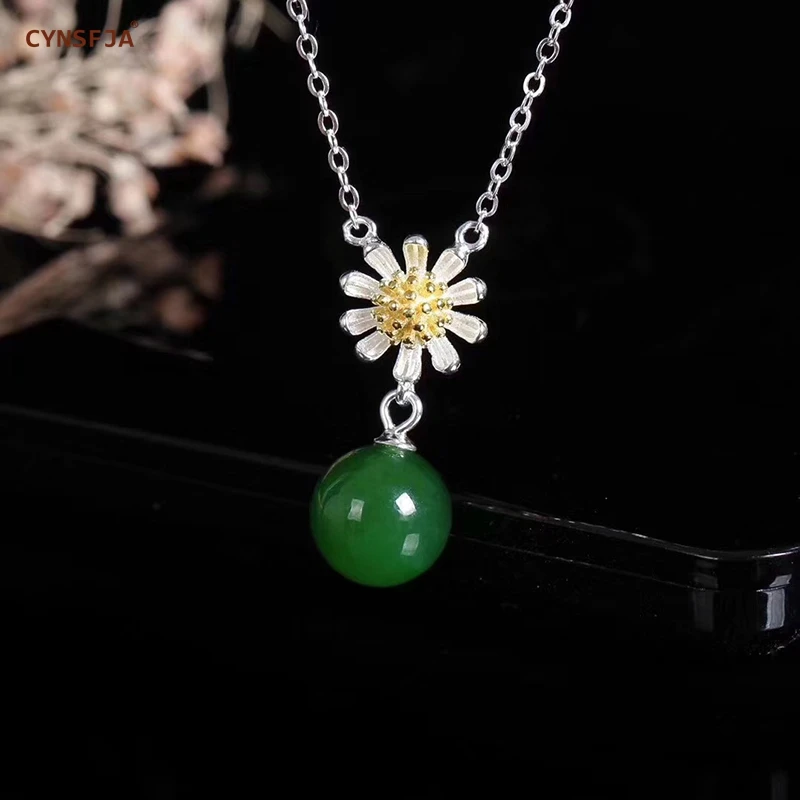 CYNSFJA Реал Certified(Hetian) нефрита Jade Jasper 925 пробы серебро ювелирные амулеты талисманы зеленый нефритовый кулон лучшие подарки