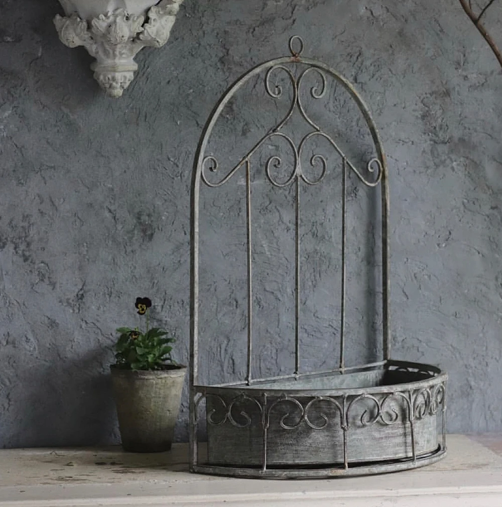 Vintage Metal Wall Mounted Flower Pot with Holder, Wall Half Round