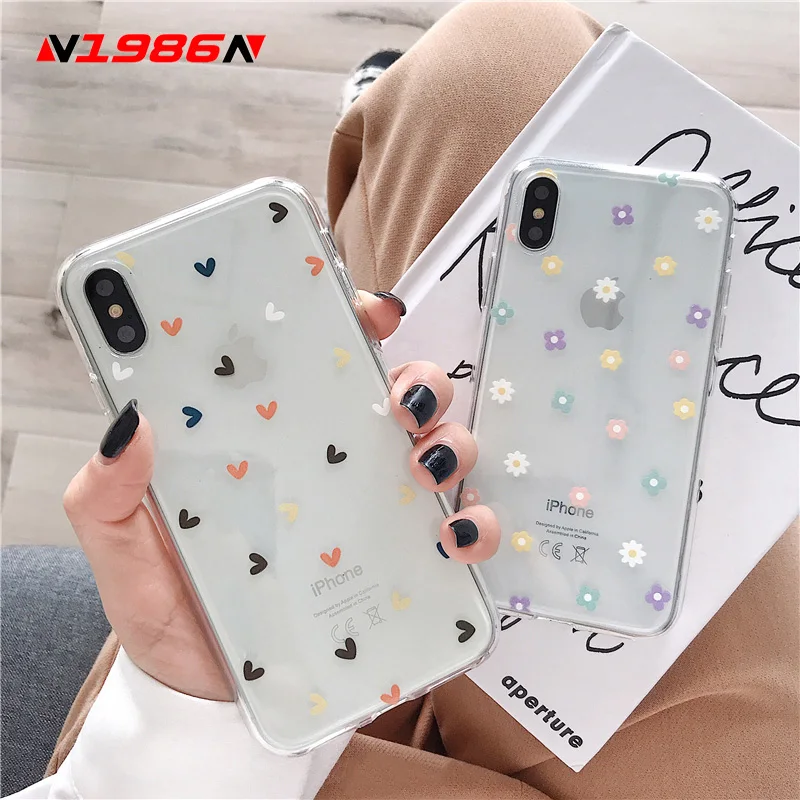 N1986N For iPhone 6 6s 7 8 Plus X XR XS Max Phone Case Fashion Beautiful Daisy Flower Love Heart Clear Soft TPU For iPhone XS 8