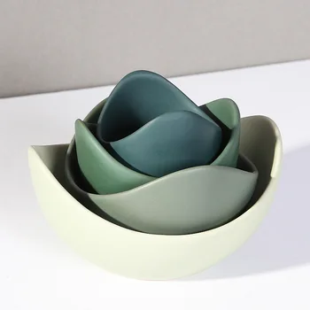 

Japanese Stacked Lotus Ceramic Bowl Set Creative Color Fruit Tray Simple Zen Decor Storage Fruit Salad Dinner Plate Dishes Sets