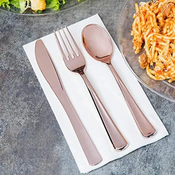 

Plastic Cutlery Disposable Flatware 200 Piece Plastic Silverware Set Rose Gold Cutlery Disposable Flatware 100x Forks 50x Spoons
