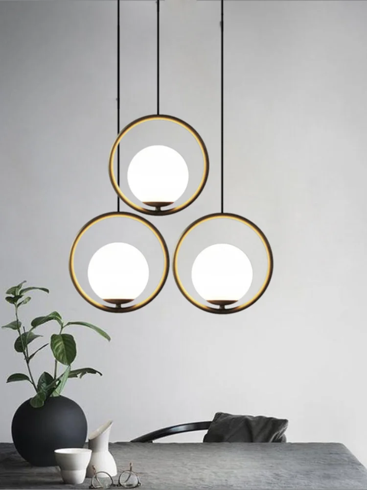 Luces LED colgantes nordicas industriales lampara colgante de bola cristal con aro americano para comedor sala estar | Лампы и