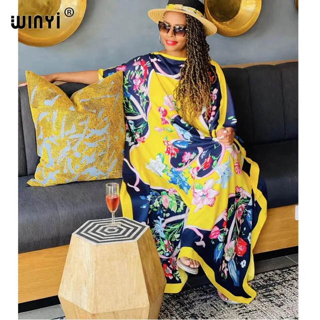 Africa Fashion Blogger Recommend Popular printed Silk Kaftan Maxi dresses Loose Summer Beach Bohemian kaftan long dress for lady 26