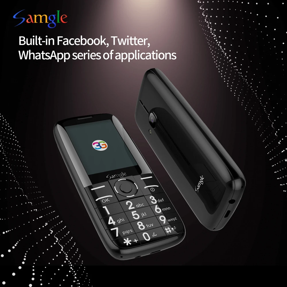Samgle Bar 3g WCDMA с функцией телефона 2," цветной дисплей большая клавиатура фонарь долгий режим ожидания батарея Whatsapp Facebook пожилых людей