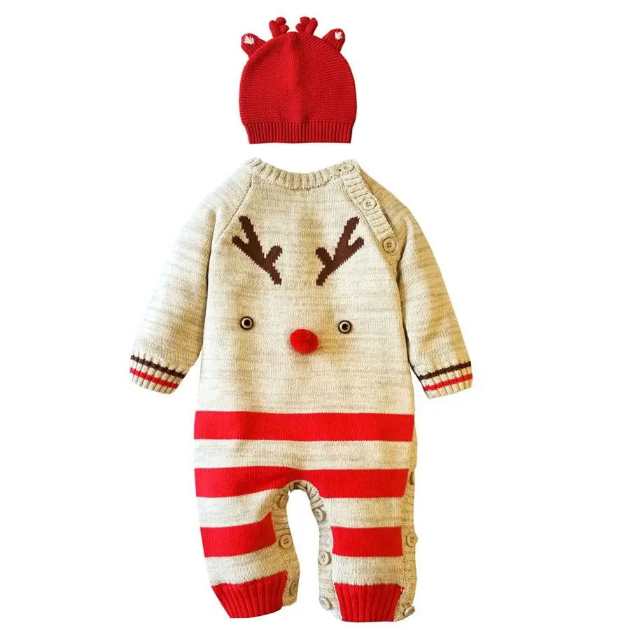 Одежда для малышей с Санта-Клаусом; зимний комбинезон для новорожденных; Вязаный комбинезон; красный комбинезон для новорожденных - Цвет: 751 red with hat