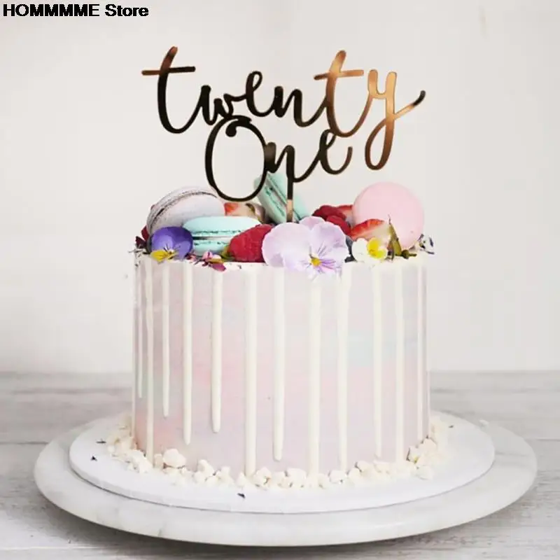 Acrylic Silver Mirror 'Twenty One' Cake Topper 21st Birthday Party Decorations 