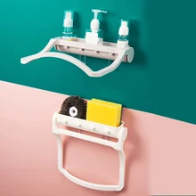 Kitchen Vegetable Basket Shelf Multifunctional Wall Mounted Non Perforated Household Storage Shelf Folding and Rotating