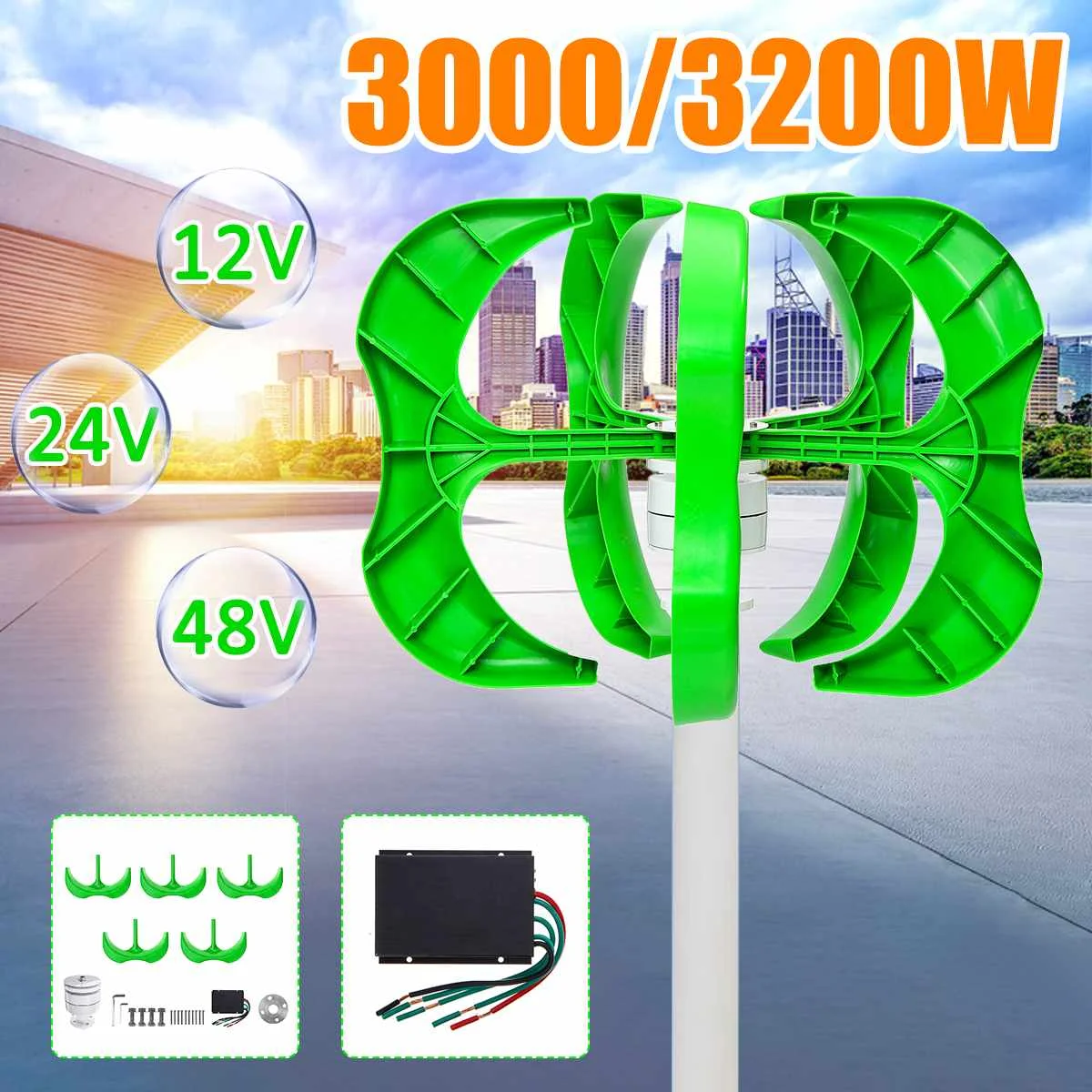 

3200W/3000W Wind Generator 12/24/48V 5 Blades generator Lantern wind turbines Vertical Axis For Household Streetlight+Controller