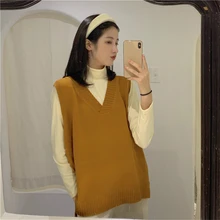 Новинка, весенне-осенний свитер, жилет для женщин, без рукавов, v-образный вырез, вязаные жилеты, женские свободные повседневные топы, пуловер, свитера Camel