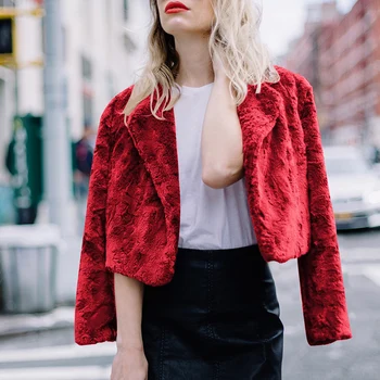 

Women Fluffy fur Coat Fashion Winter Solid Color turn down Collar Long Sleeve Short teddy coat Streetwear harajuku women coats