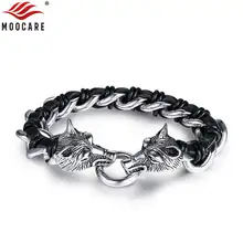 Moocare мужской браслет в стиле панк нержавеющая сталь 316 l высокого качества из натуральной кожи голова Волка мужской ручной Шарм цепи ювелирные изделия аксессуары